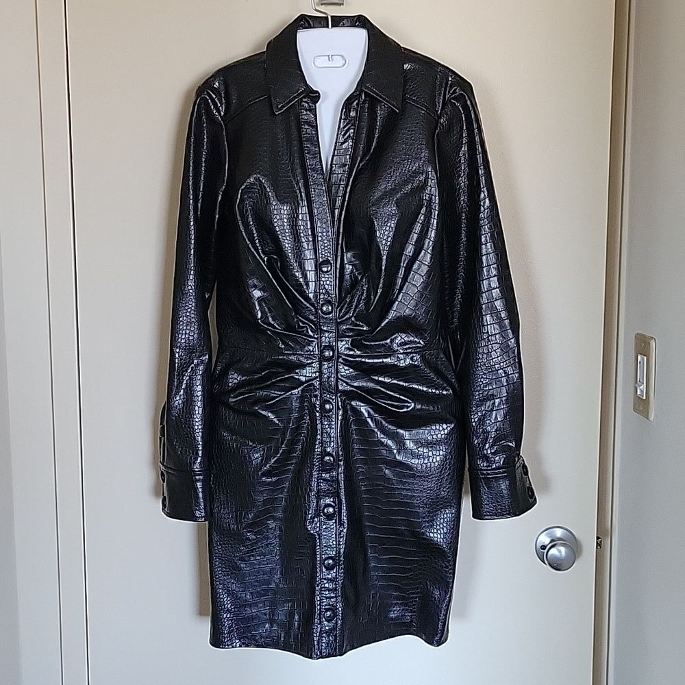 Veronica Beard Echo Ruched Faux-Leather Dress - Picture 3 of 10